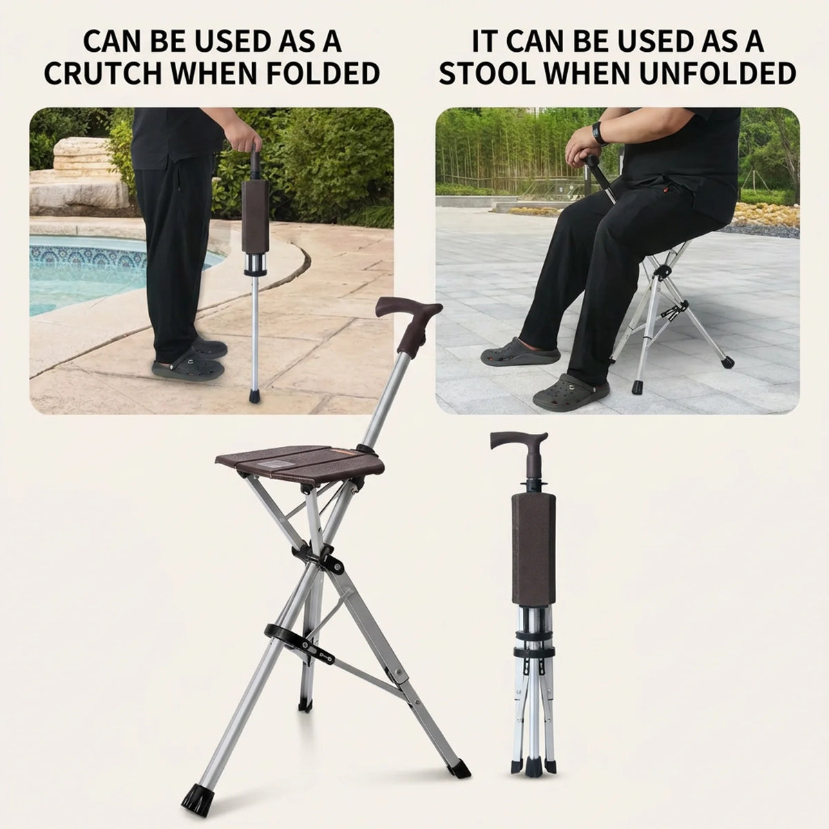 RoamEasy™ Foldable Walking Cane with Portable Seat