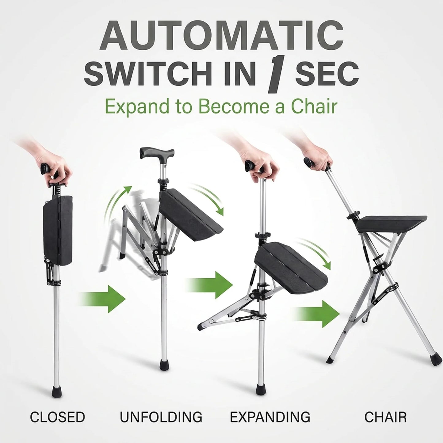 RoamEasy™ Foldable Walking Cane with Portable Seat