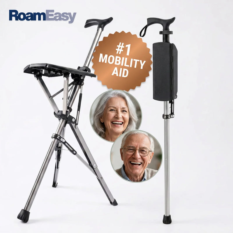 RoamEasy™ Foldable Walking Cane with Portable Seat